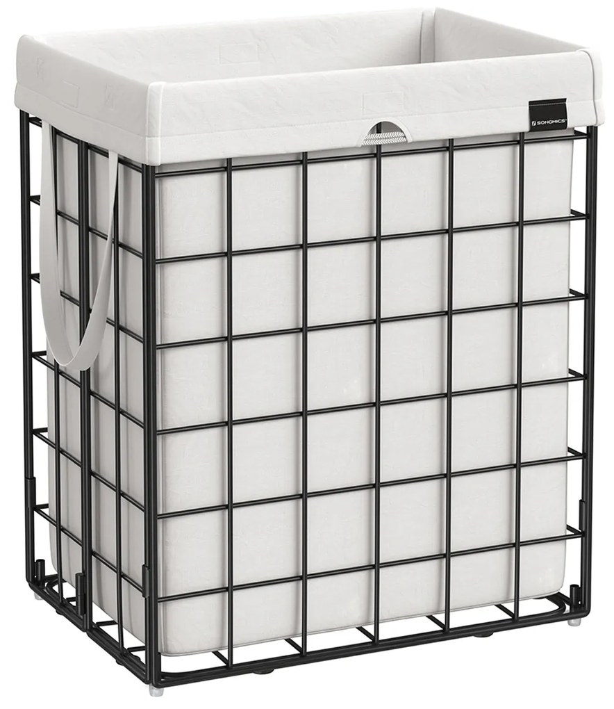 Cesto de roupa suja SONGMICS 90L, cesto de roupa dobrável, cesto de roupa suja, saco removível e lavável, estrutura de arame de metal, para quarto e banheiro, preto e branco LCB190W01