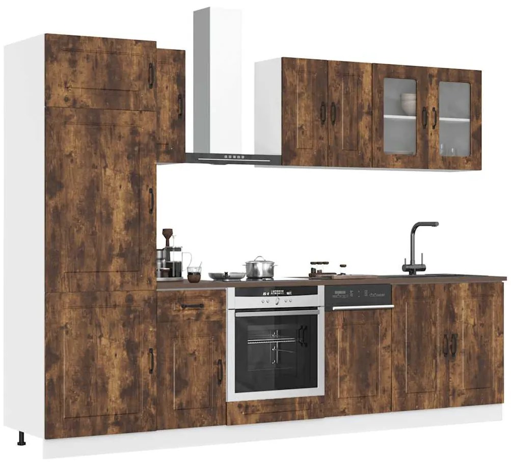8 peças armário de cozinha conjunto Kalmar carvalho fumado