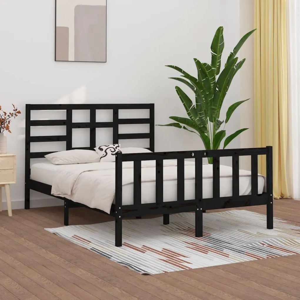 vidaXL Estrutura de cama king 150x200 cm madeira maciça preto