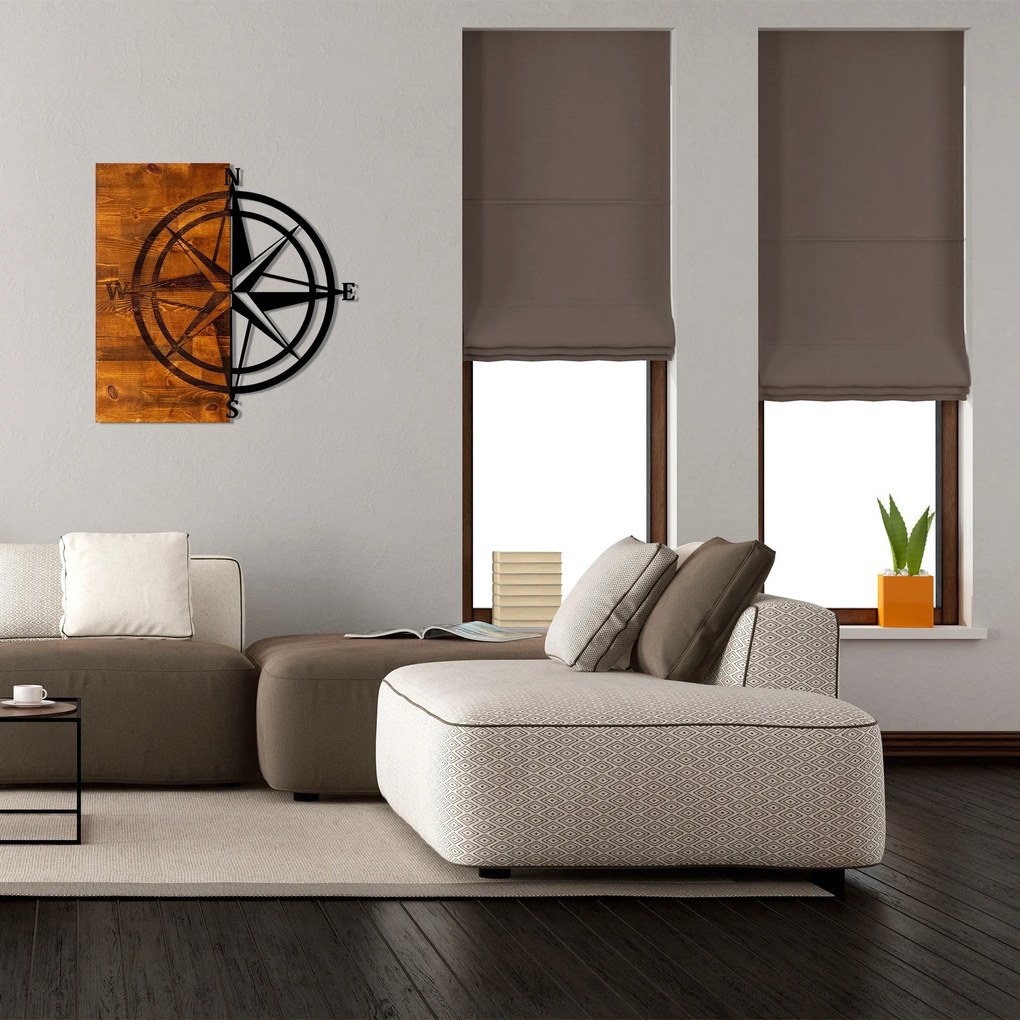Acessório Decorativo de Parede Pusula – Nogueira e Preto – 58 x 58 cm