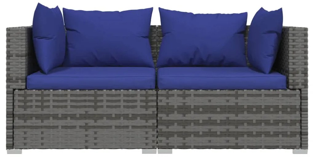 3 pcs conjunto lounge de jardim c/ almofadões vime PE cinzento