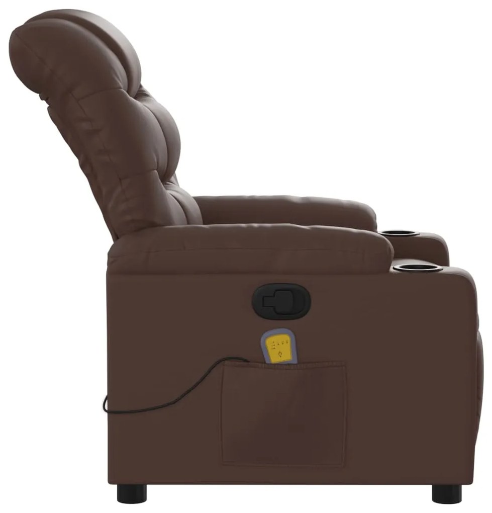 Poltrona de massagens reclinável couro artificial castanho