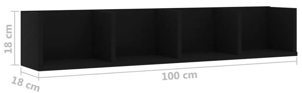 Prateleira de parede para CD 100x18x18 cm deriv. madeira preto
