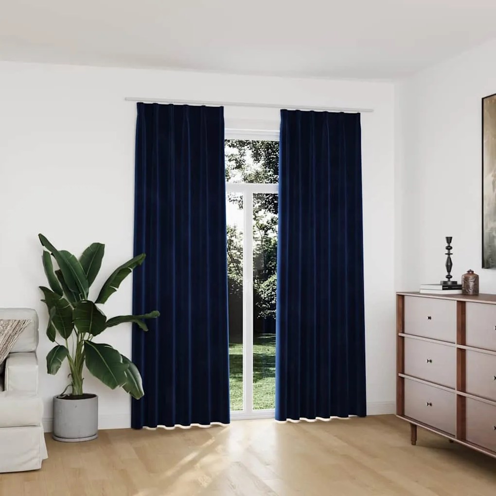 Cortinas blackout c/ ganchos 2 pcs 140x225cm veludo azul escuro