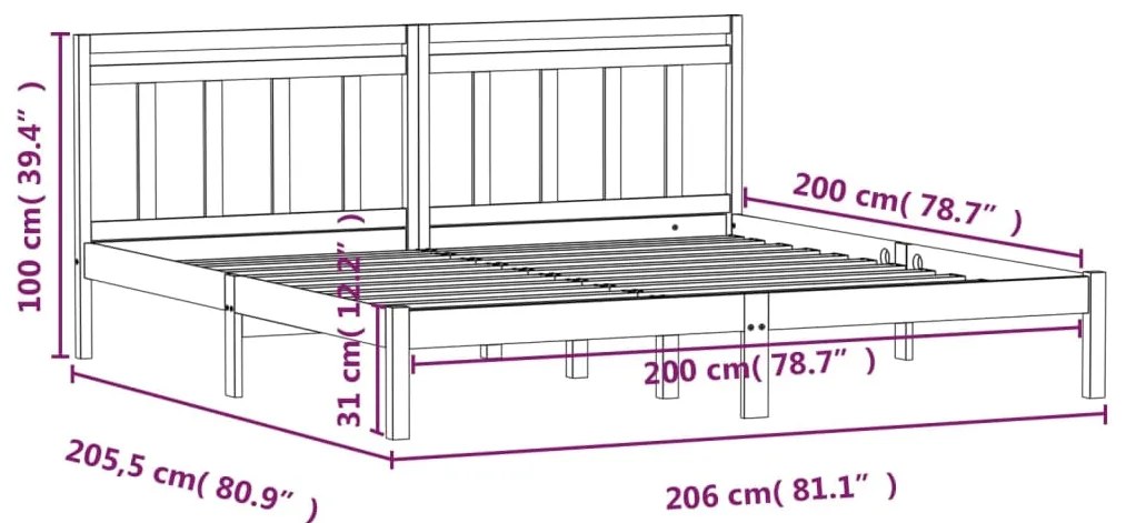 Estrutura de cama 200x200 cm pinho maciço preto