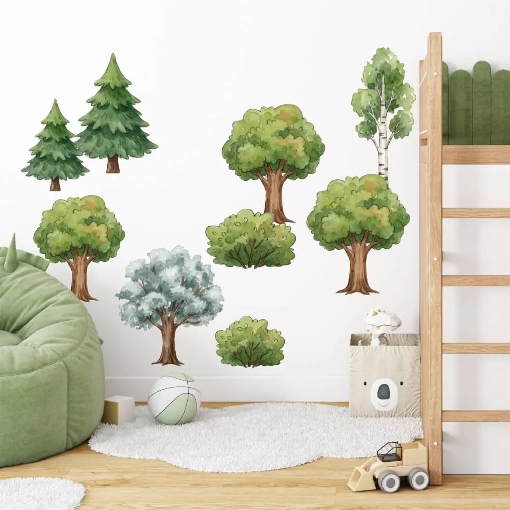 Autocolante de parede para quarto de criança - Pequenas árvores da floresta