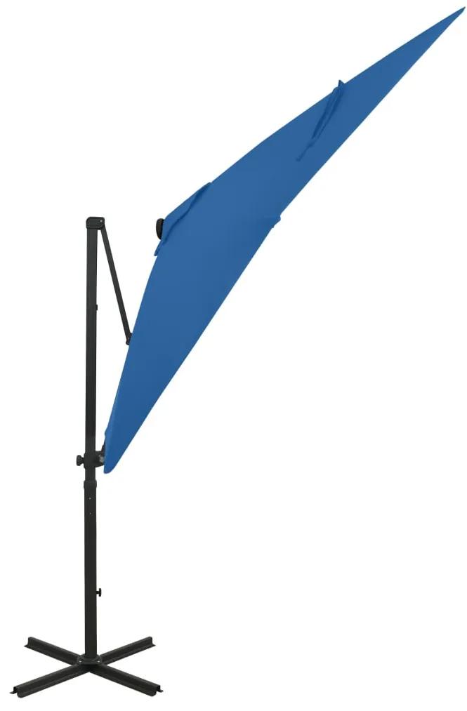 Guarda-sol cantilever c/ poste e luzes LED 250 cm azul-ciano