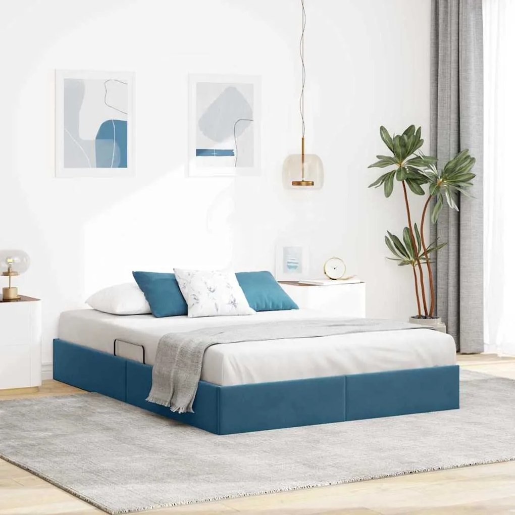vidaXL Cama com Armazenamento Azul Escuro 140 x 200 cm Veludo