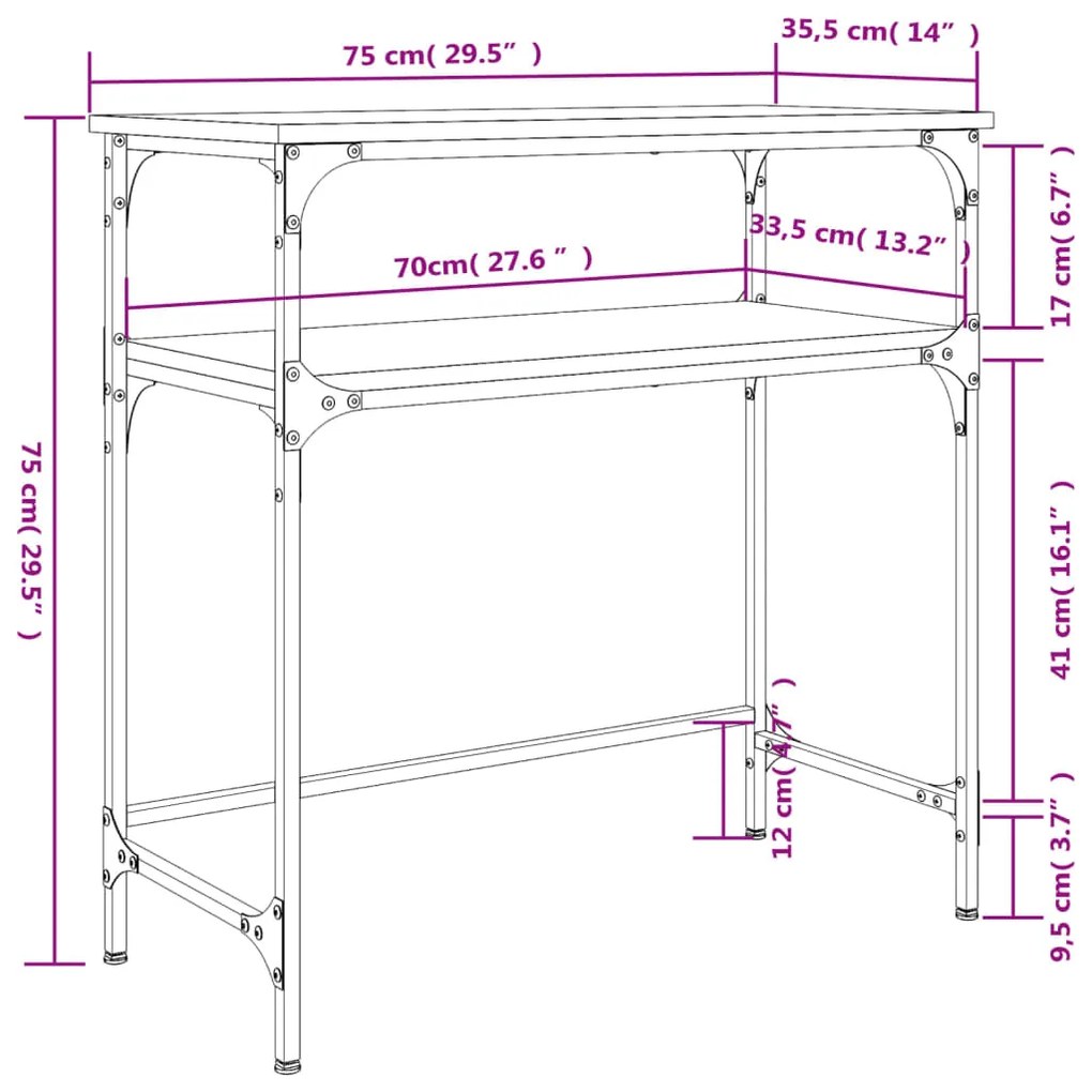 Mesa consola 75x35,5x75 cm derivados madeira carvalho castanho