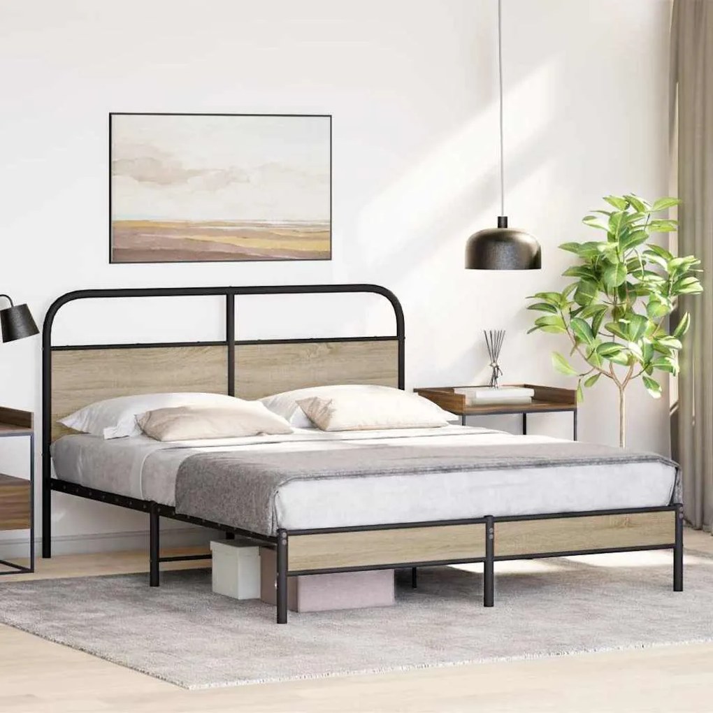 Estrutura de cama s/ colchão derivados madeira carvalho fumado