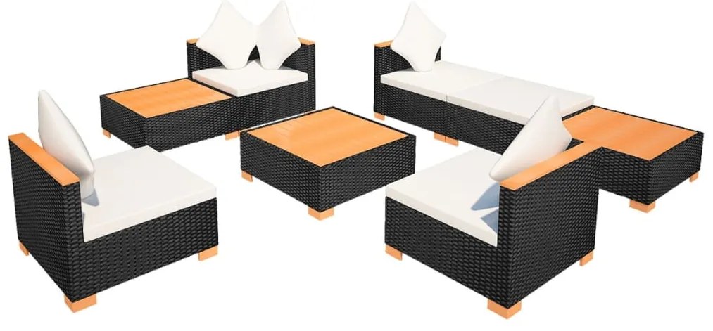 8 pcs conjunto lounge de jardim c/ almofadões vime PE preto