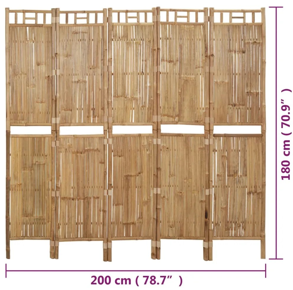 Biombo/divisória com 5 painéis 200x180 cm bambu