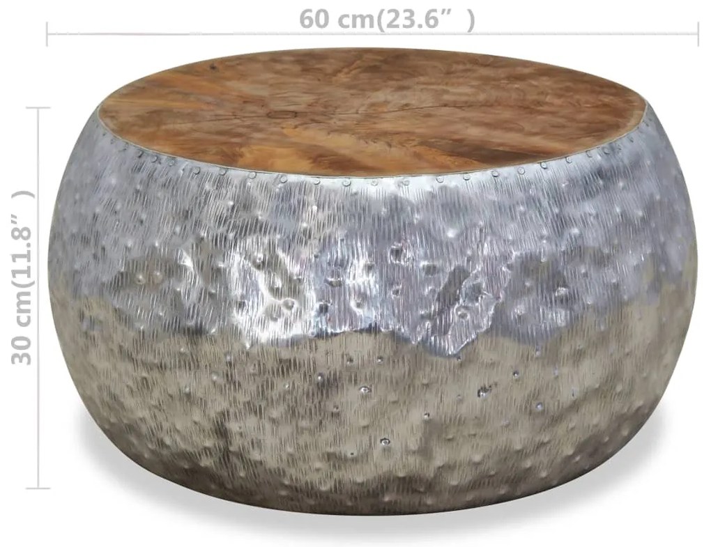 Mesa de centro em teca e alumínio 60x60x30 cm
