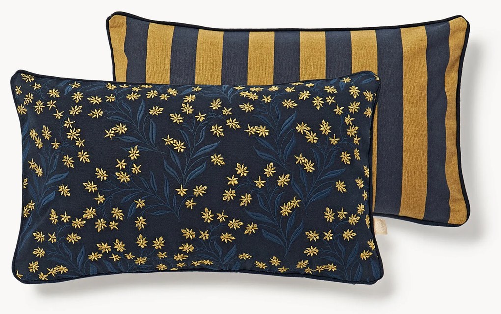 Almofada artesanal reversível com padrão floral e riscas Audrey