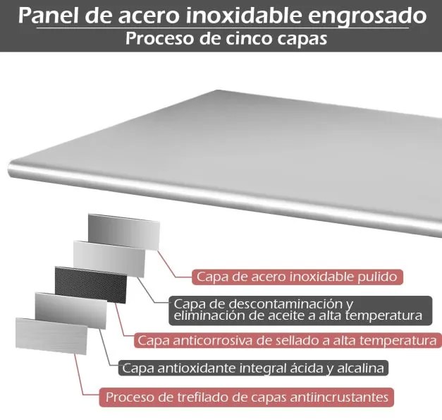 Carrinho de cozinha, Mesa de trabalho em aço inoxidável 91,5 x 61 x 88,5cm prateada