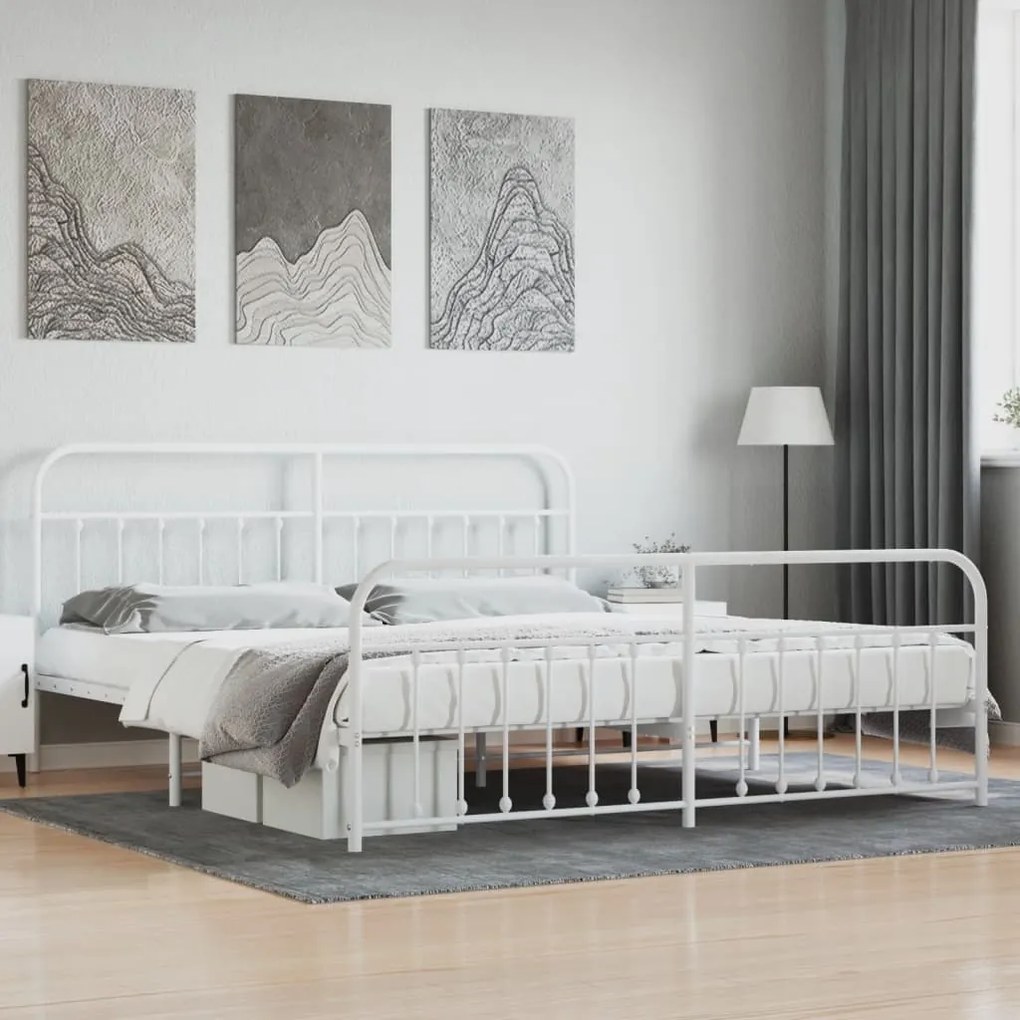 vidaXL Estrutura de cama com cabeceira e pés 193x203 cm metal branco