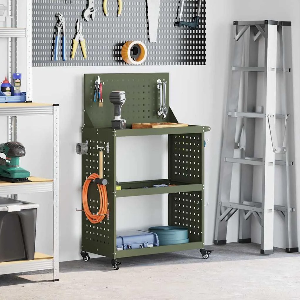 vidaXL Carro de Ferramentas Verde-oliva 65 x 35 x 111 cm