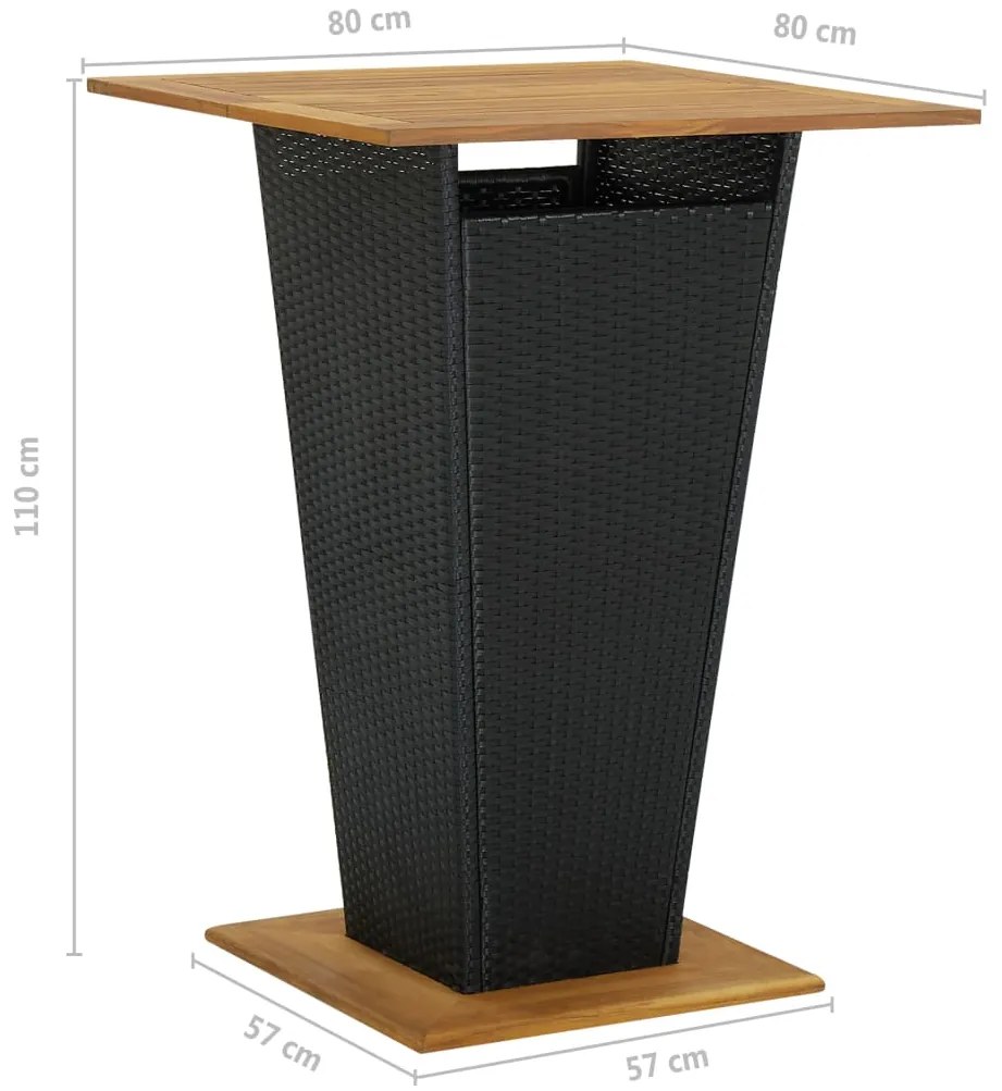 3 pcs conjunto de bar para jardim com almofadões vime PE preto