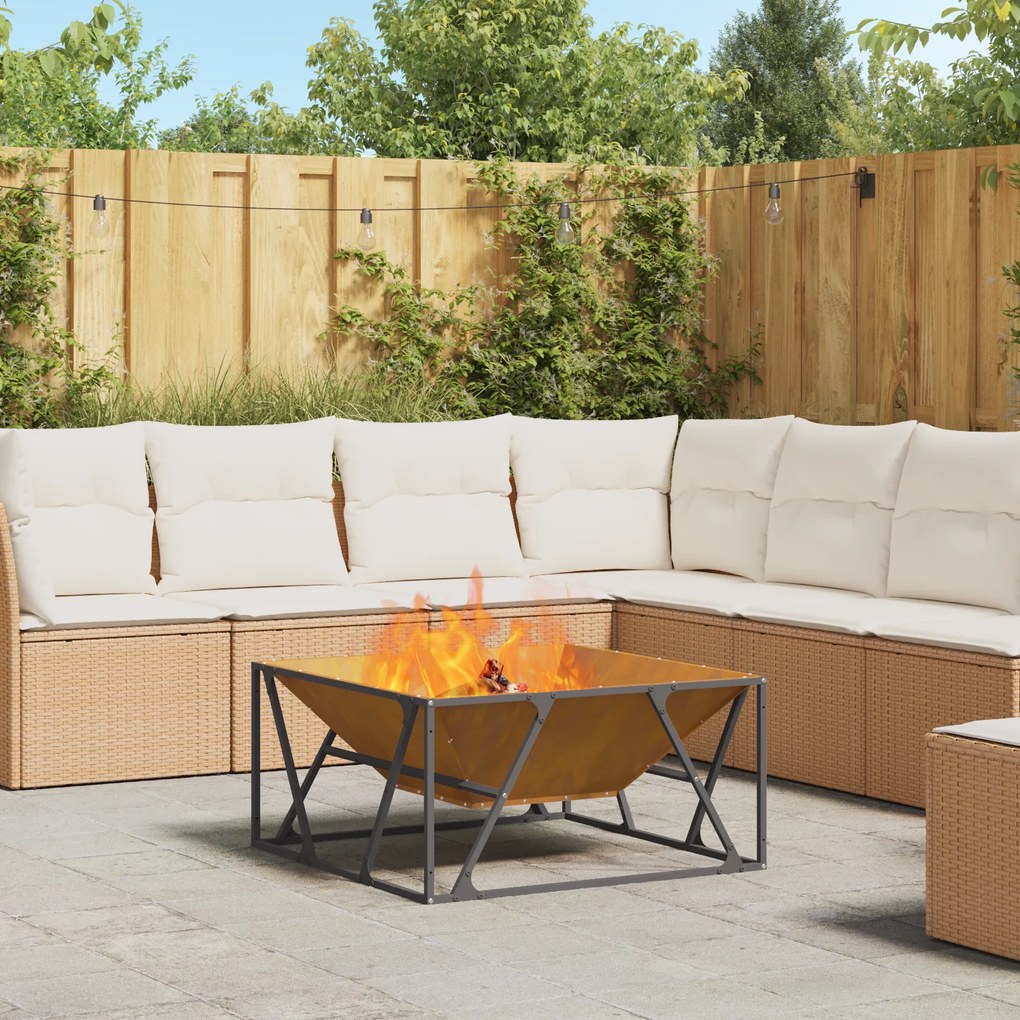vidaXL Fogo Pit Quadrado 80x80x40 cm Aço Envelhecido