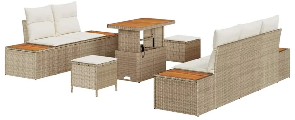 Conjunto de Sofá de Jardim com 8 Peças e Almofadas Bege Poly Rattan Ac