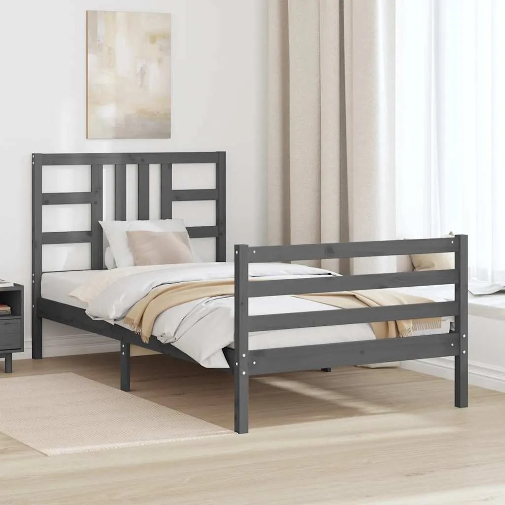 Estrutura de cama com cabeceira 100x200cm madeira maciça preto