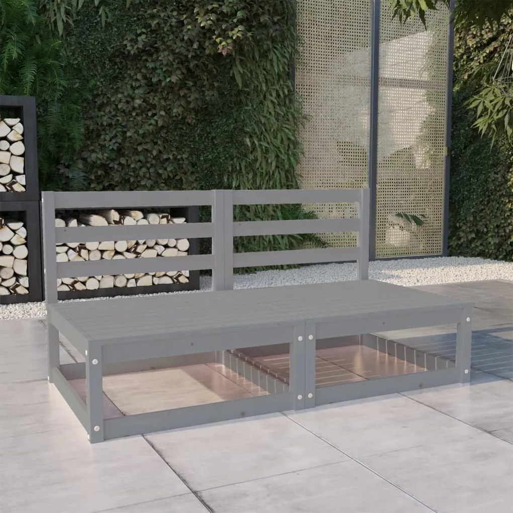 vidaXL Sofá de 2 lugares para jardim pinho maciço cinzento