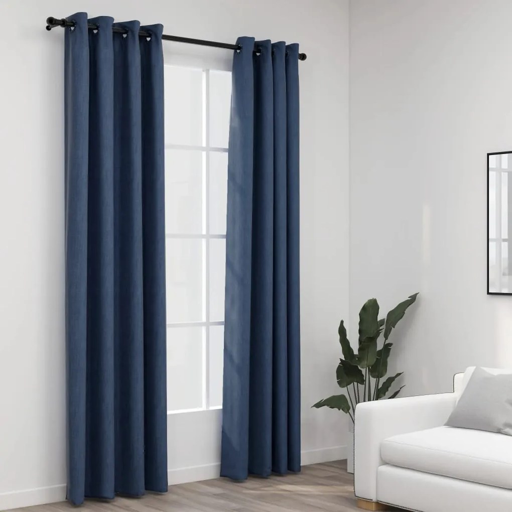 321178 vidaXL Cortinas opacas aspeto linho c/ ilhós 2 pcs 140x245 cm azul