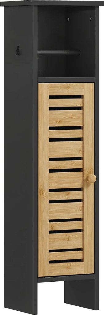 HOMCOM Móvel para banheiro com suporte para papel higiênico barra removível 3 Niveis + Saída para papel, 78H cm, bambu preto | Aosom Portugal