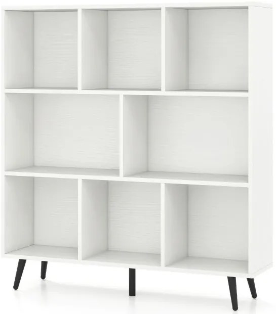 Estante de 10 cubos, 120 cm, organizador de armazenamento moderno de meados do século com 5 pernas de metal cônicas, branca