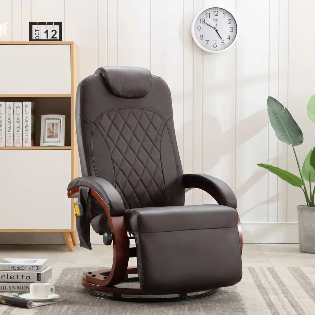 vidaXL Cadeira de massagens reclinável p/ TV couro artificial castanho