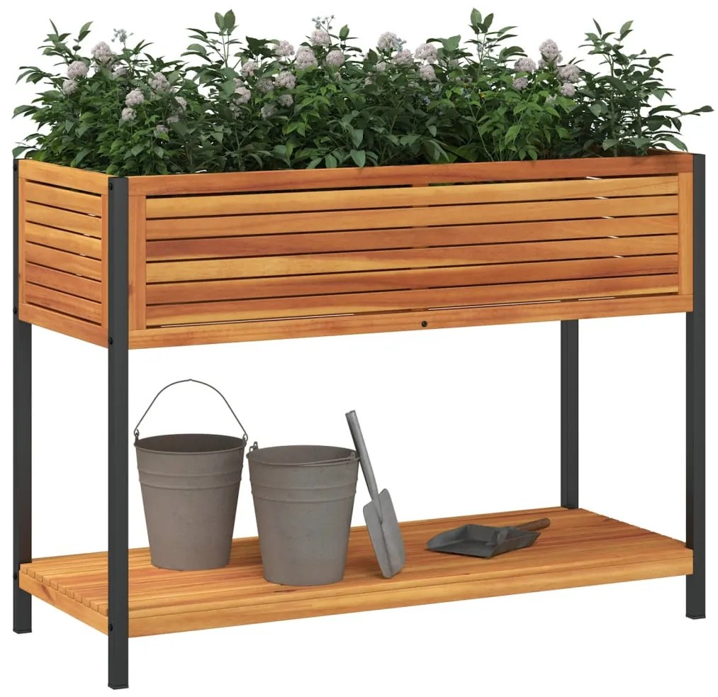 Vaso/floreira de jardim c/ prateleira 110x45x80 cm acácia/aço