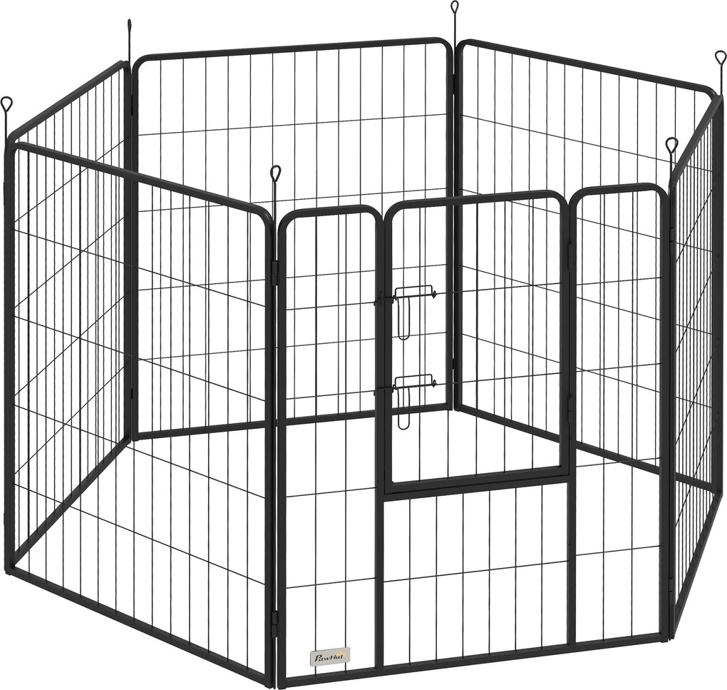 PawHut Parque para Cães com 6 Painéis de 100 cm de Altura com Porta para Interior e Exterior Preto | Aosom Portugal