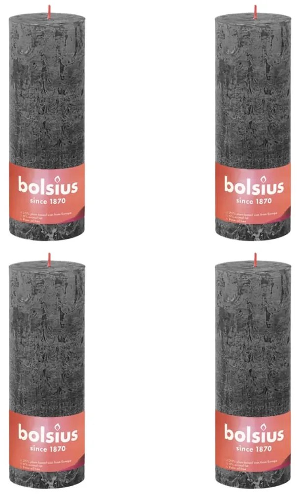 Bolsius Velas rústicas cilíndric. Shine 4pcs 190x68mm cinza tempestade