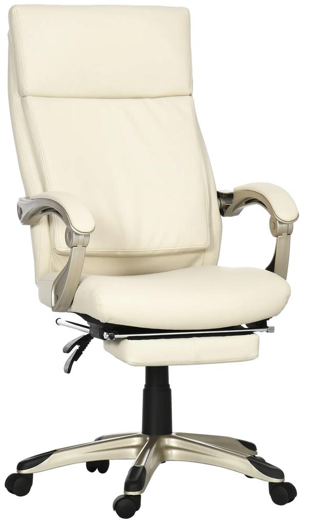 Vinsetto Cadeira de Escritório Reclinável Estofada em PU com Altura Ajustável e Apoio para os Pés Retrátil 60,5x67x111-121cm Branco | Aosom Portugal