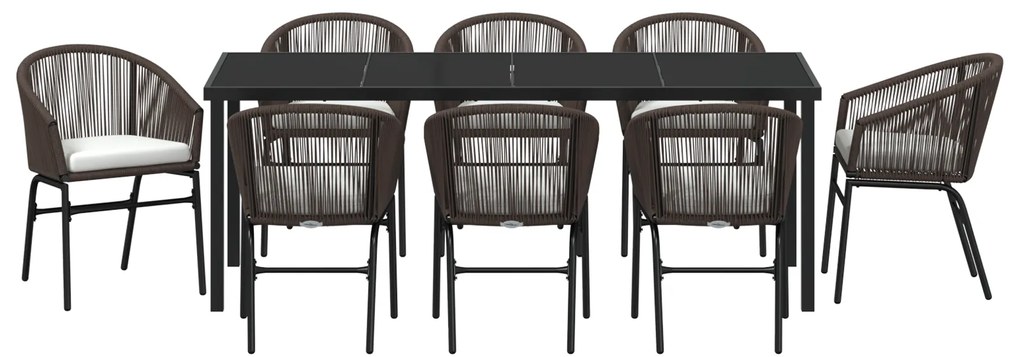 Conjunto de Jantar de Jardim de 9 Peças Castanho Rattan PE