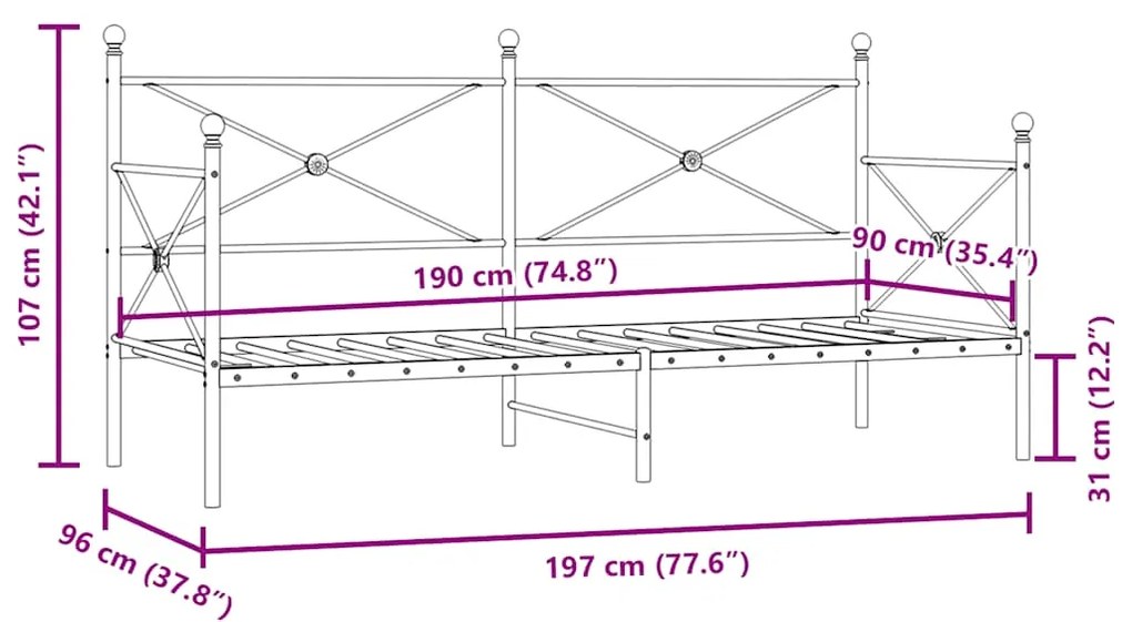 Cama de Dia sem Colchão 90x190 cm aço branco
