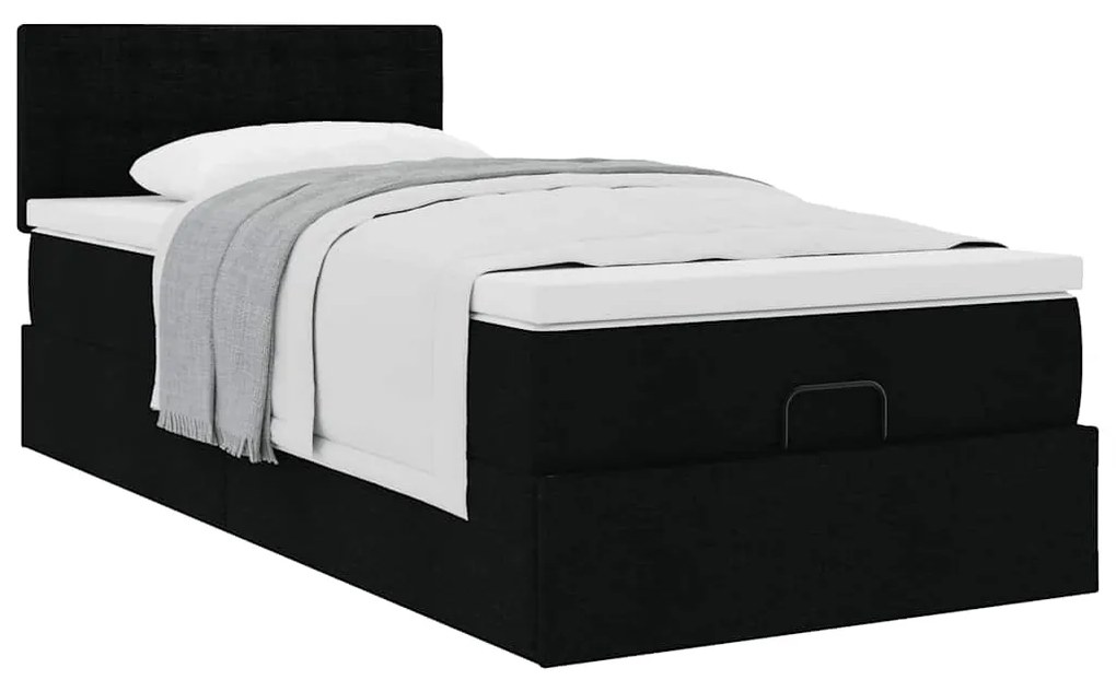 Cama otomana com colchão 100x200 cm tecido preto