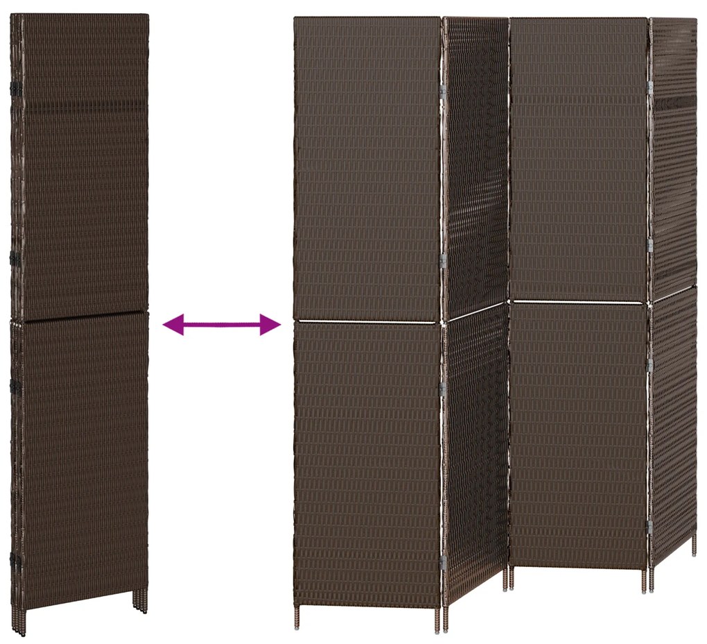Divisor de Ambientes vidaXL 4 Painéis Dobrável Castanho 195x180 cm Pol
