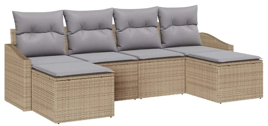 Conjunto de Jantar de Jardim com 6 Peças e Almofadas Beje em Rattan Si