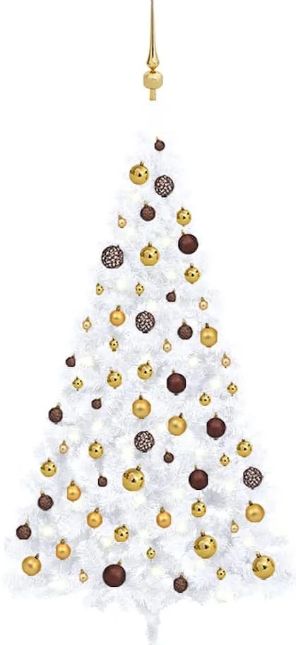 Meia árvore Natal artificial pré-iluminada c/ bolas branco