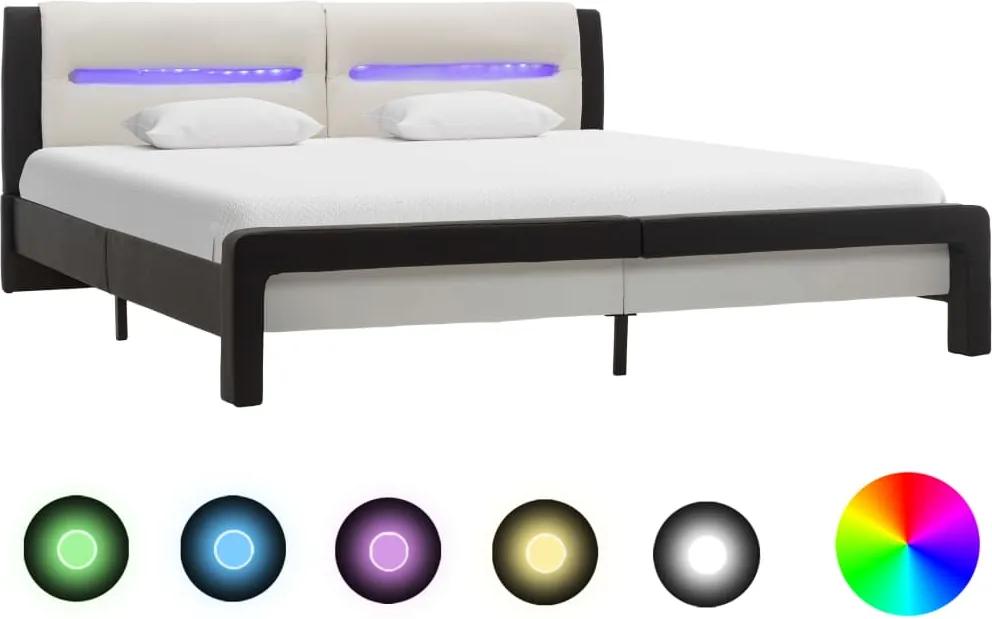 Estrutura cama c/ LED 120x200 cm couro artificial preto/branco