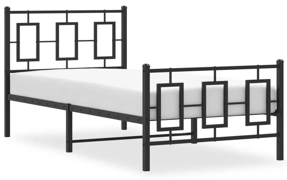 Estrutura de cama com cabeceira e pés 90x200 cm metal preto