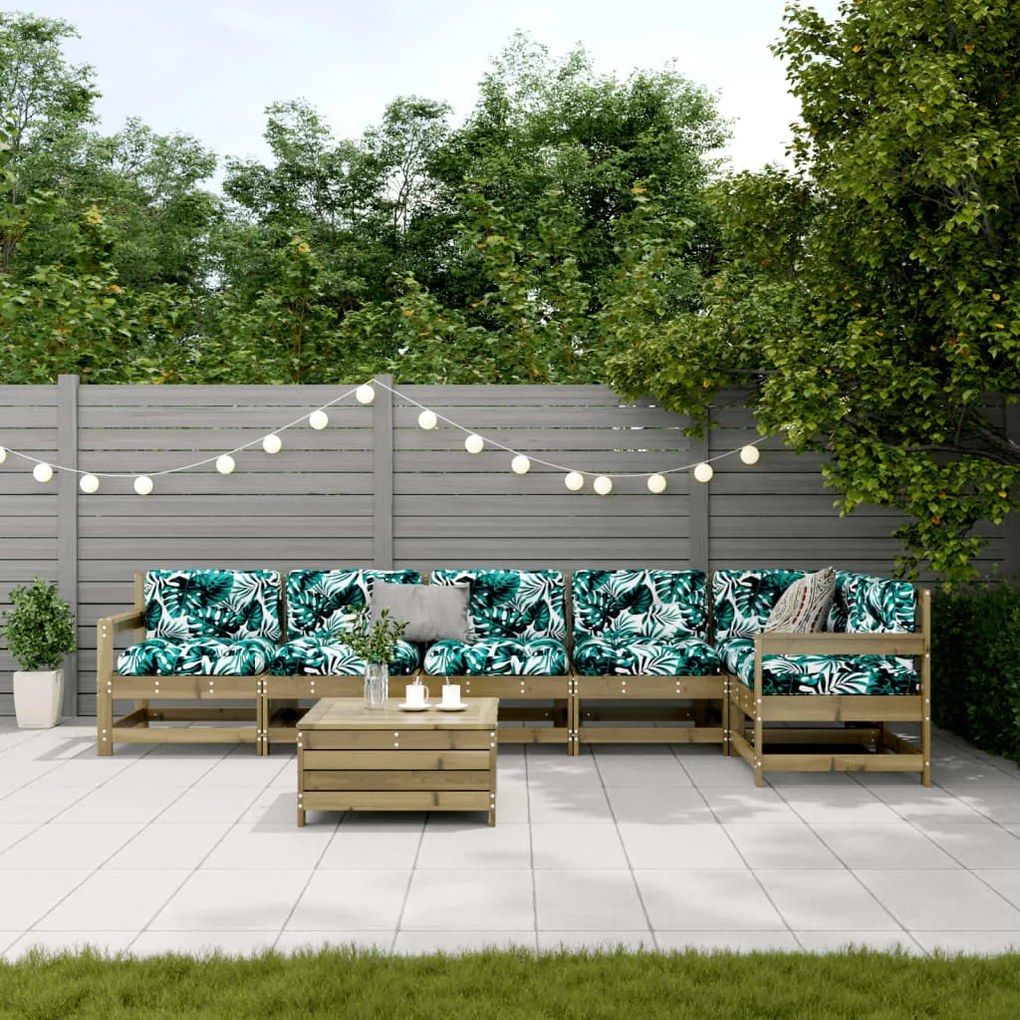 7 pcs conjunto lounge de jardim c/ almofadões pinho impregnado