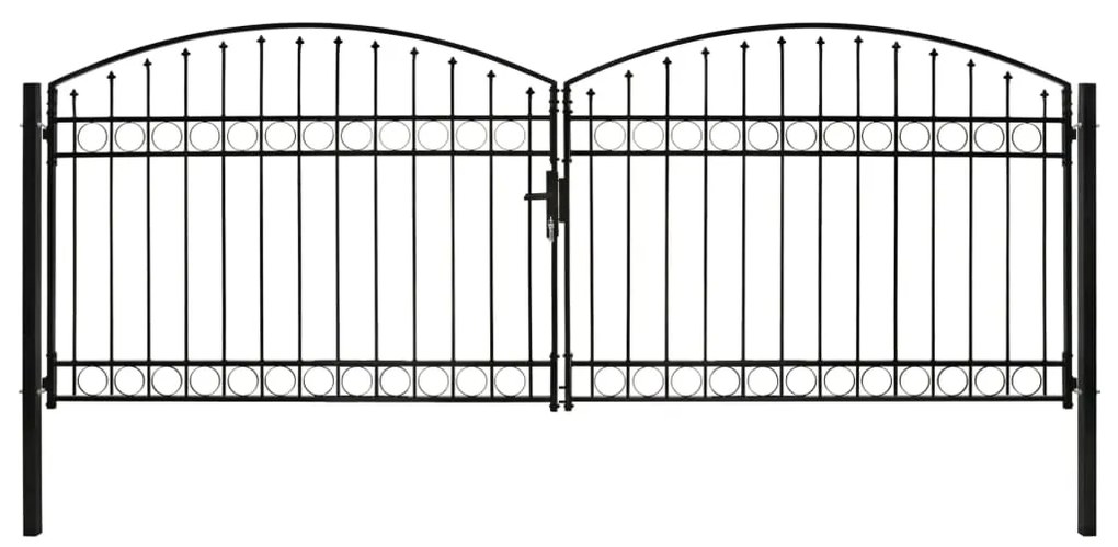 vidaXL Portão p/ cerca porta dupla topo arqueado 400x150 cm aço preto