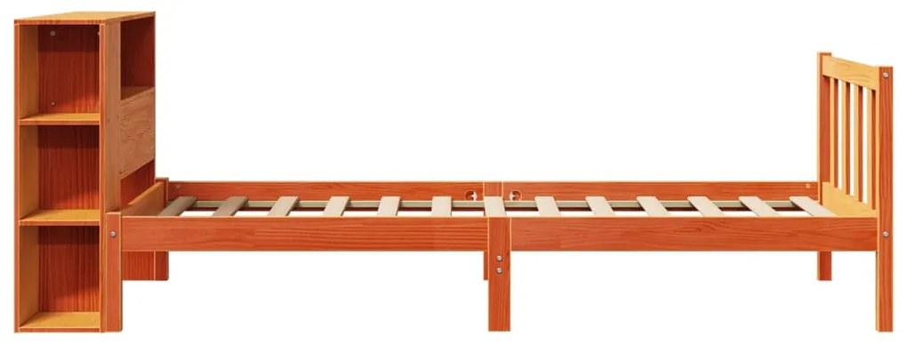 Cama com estante sem colchão 90x190cm pinho maciço castanho-mel