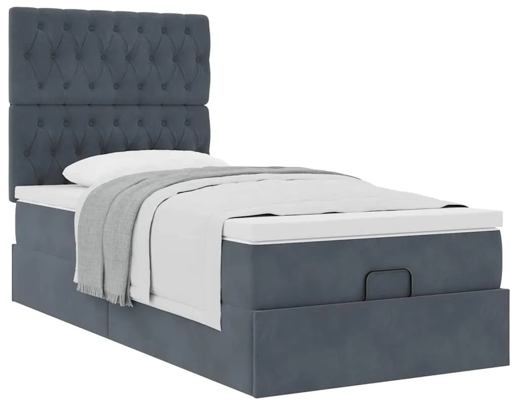 Estrutura cama otomana colchões 90x190cm veludo cinzento escuro