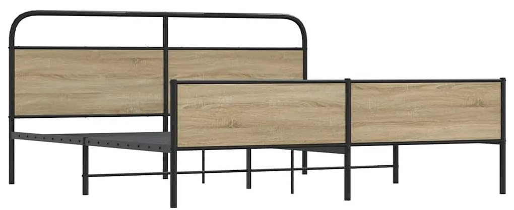 Estrutura de cama sem colchão 200x200cm metal carvalho fumado