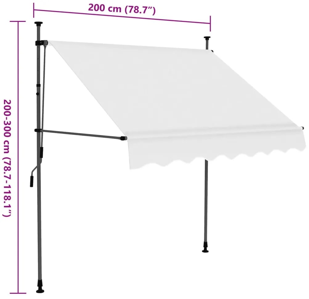Toldo retrátil manual com LED 200 cm creme