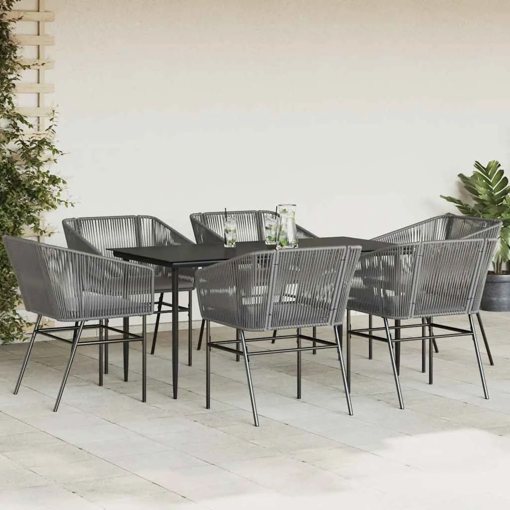 Conjunto jantar jardim 7 peças almofadas vidro vime cinzento PE