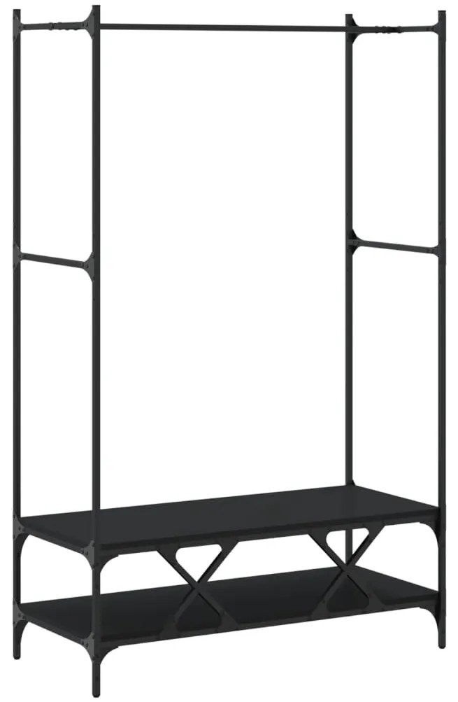 Suporte para roupas c/ prateleiras derivados de madeira preto